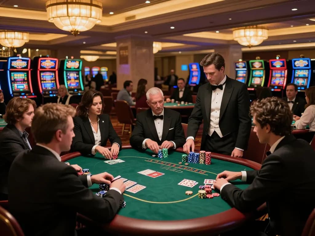 Nohu poker players anticipating their next move at an upscale casino table during an exciting game.