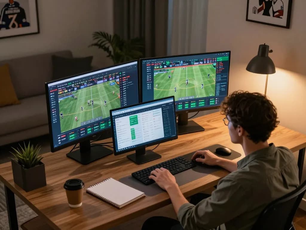 Place strategic bets on TG88 during exciting live sports events in a modern home office.