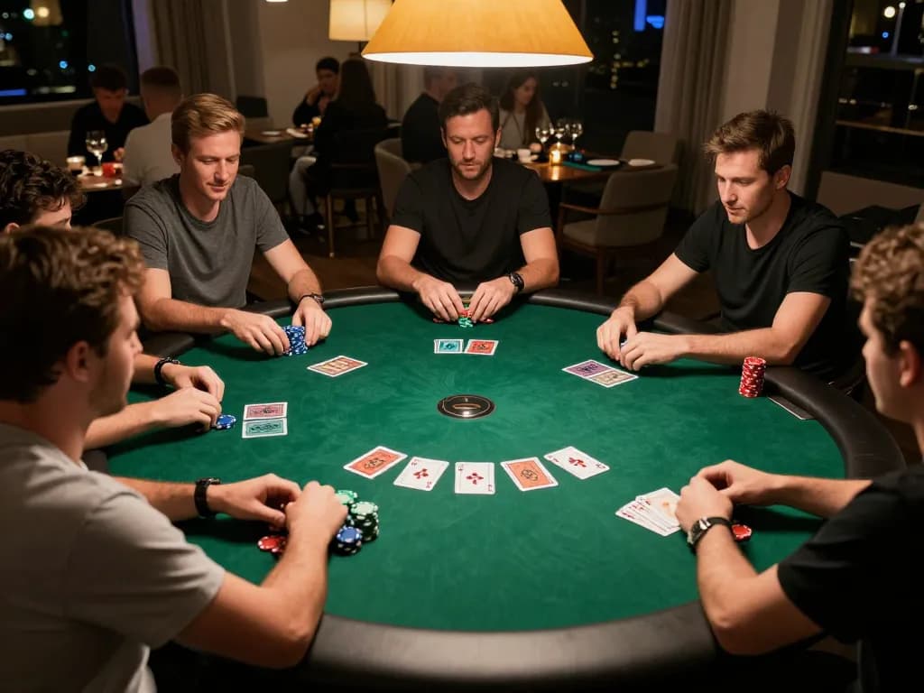 Players engaging in a thrilling poker game night at home, focusing on 33WIN strategies and thrilling gameplay.