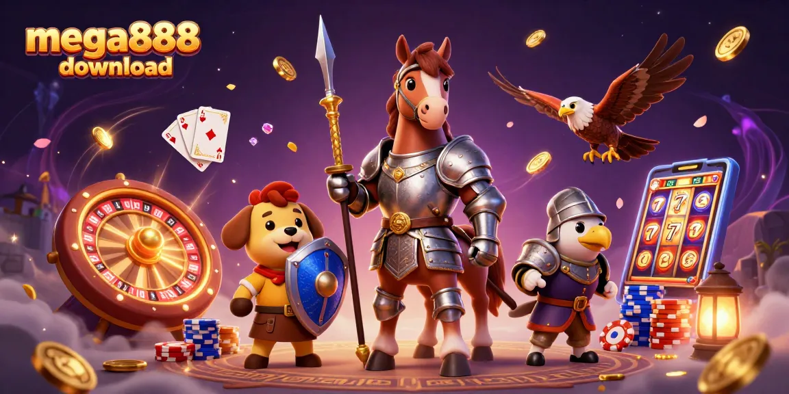 Experience thrilling gameplay with mega888 download featuring dynamic casino elements like coins and slot reels.