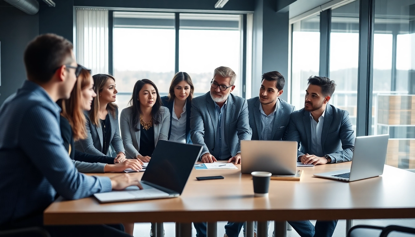 Headhunter Schweiz in einem modernen Büro bei einer strategischen Besprechung mit einem vielfältigen Team.