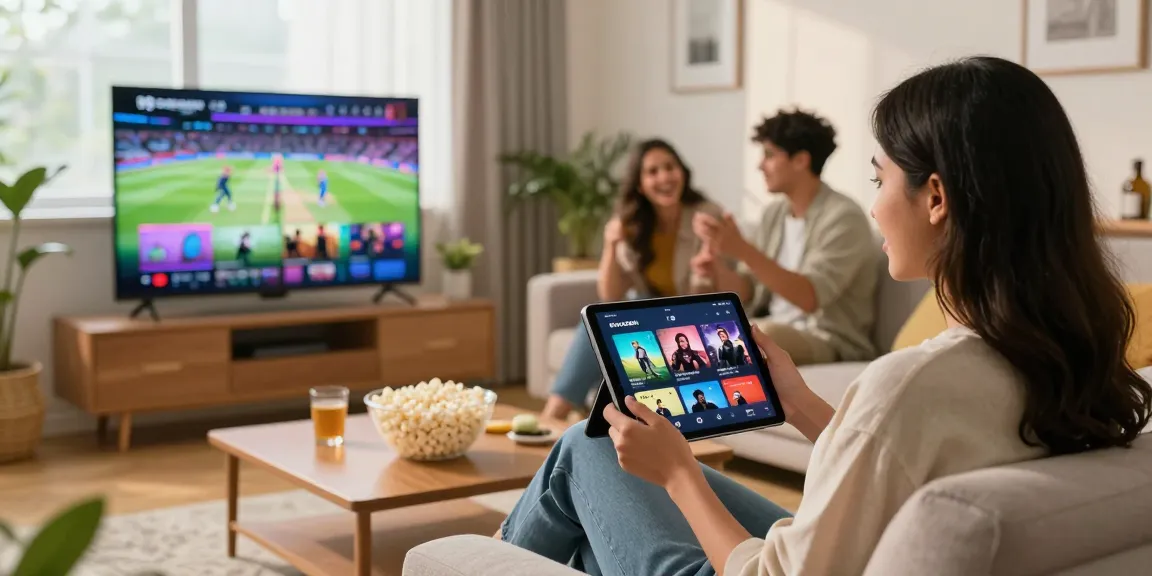 Enjoying FilmyZilla streaming app in a cozy living room with friends.