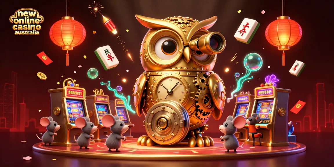 Experience the excitement at new online casino australia with golden owl scanning an animated casino floor.