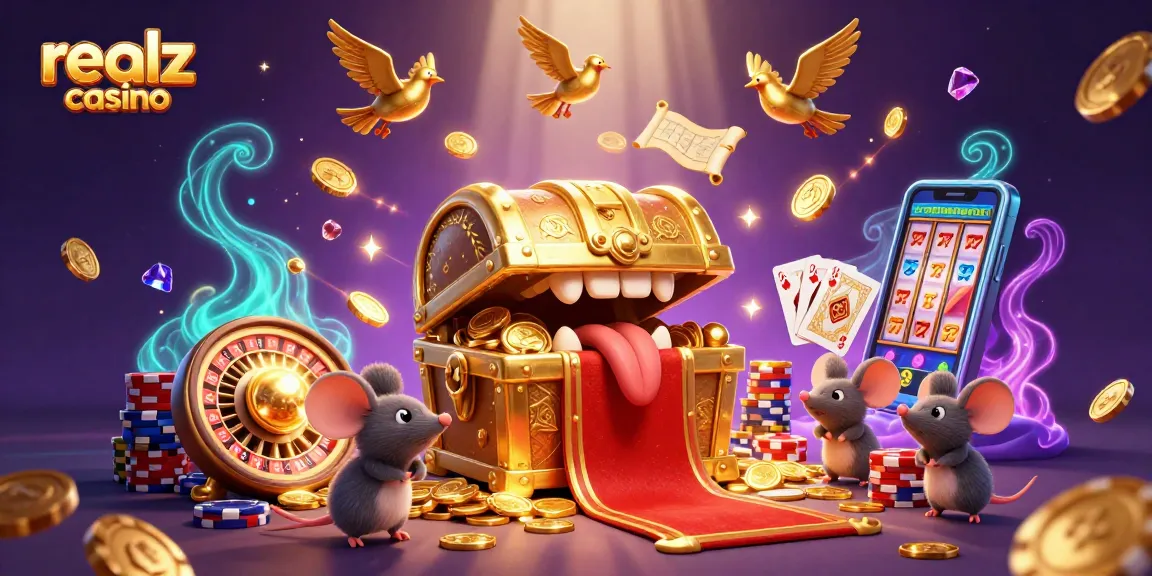 Engage with realz casino's thrilling world of adventure and riches through this vibrant illustration.