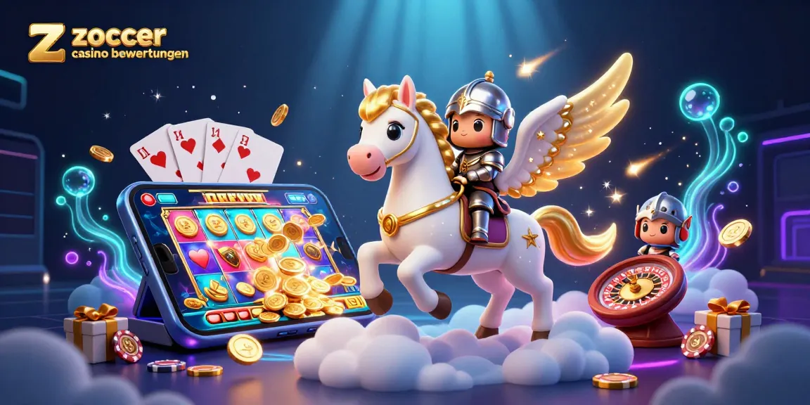 Zoccer casino bewertungen showcases a thrilling 3D experience with a cosmic horse and knight amidst vibrant gaming elements.