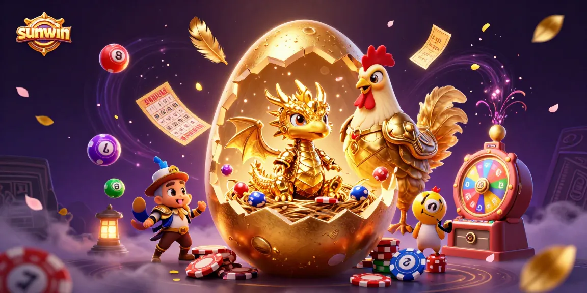 Sunwin showcases a vibrant scene with a golden dragon and vibrant lottery elements, enhancing the online gaming experience.
