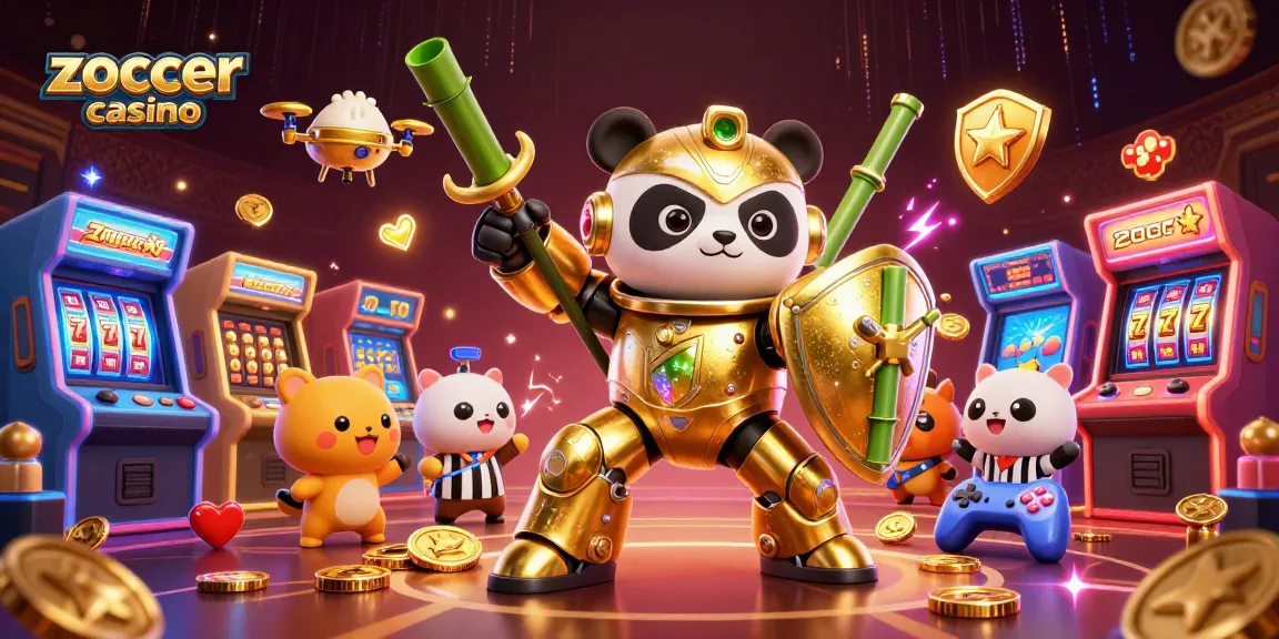 Zoccer casino showcases an exciting gaming arena with vibrant 3D characters and slots.
