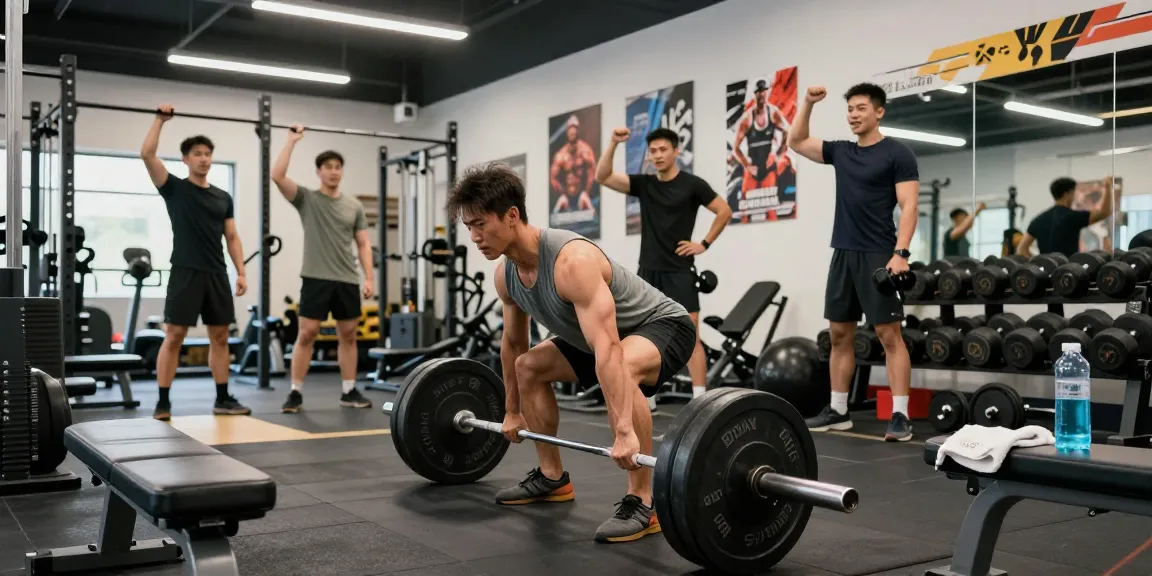 Ein Athlet hebt schwere Gewichte im Fitnessstudio mit Global Pharma Steroids für effektives Training.