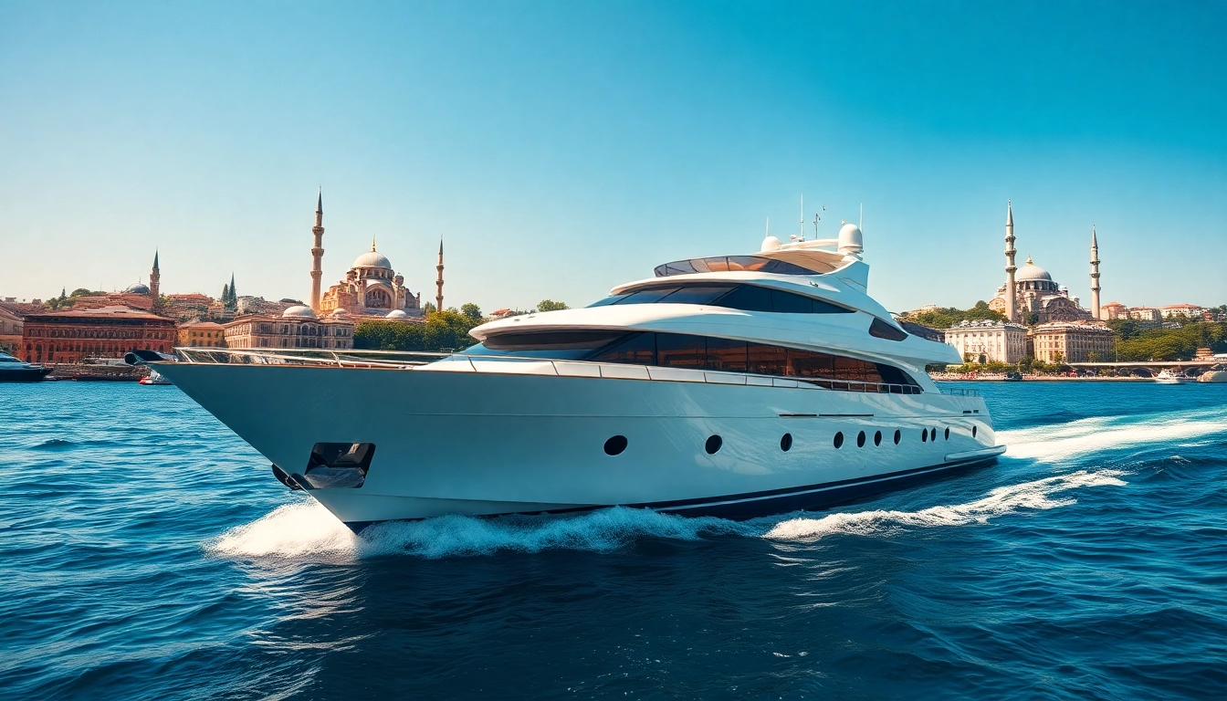 Istanbul Bosphorus cruises on a luxury yacht with iconic landmarks in the background.