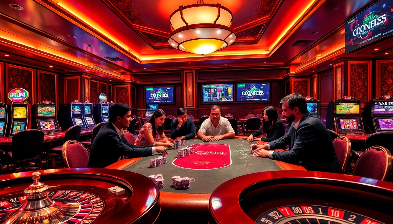 Engage in thrilling gameplay at https://kjcmh.com/ with a luxury poker table and vibrant casino atmosphere.