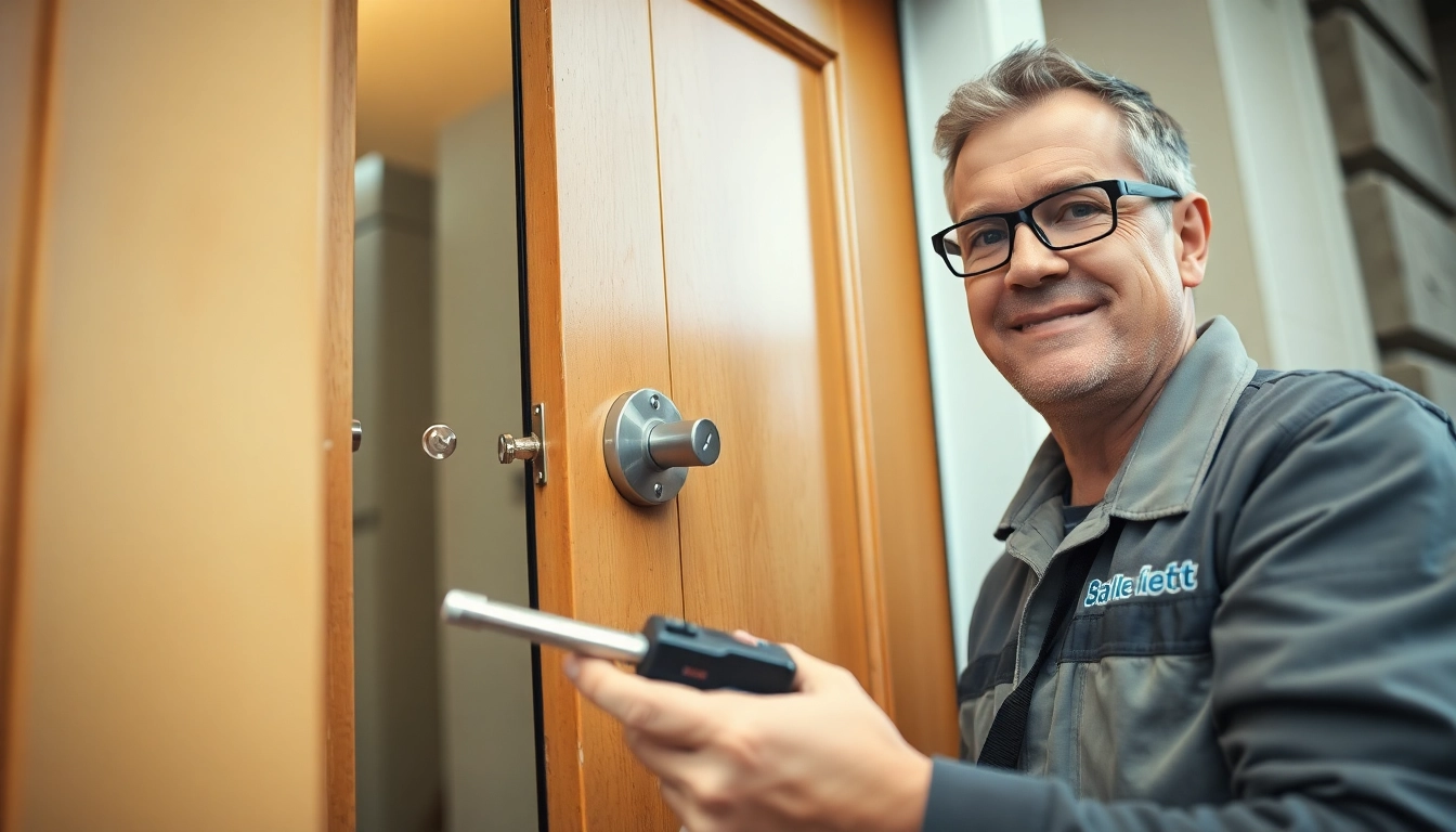 Schlüsseldienst Karlsruhe: Professioneller Schlüsseldienst führt eine schadensfreie Türöffnung mit modernen Werkzeugen durch.